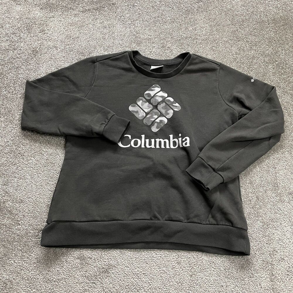 Columbia Sweatshirt Womens Large Black Fleece Graphic Crew Neck Pullover Jacket